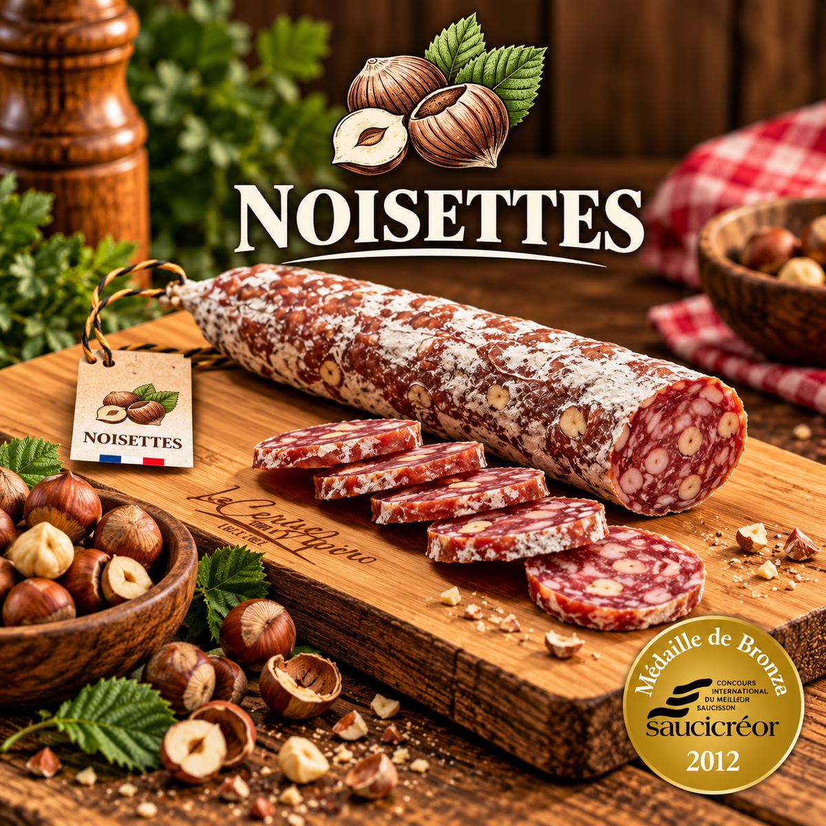 Saucisson fait en Auvergne aux Noisettes