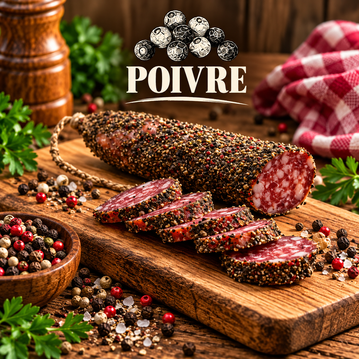 Saucisson fait en Auvergne au Poivre